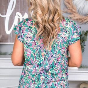 Sky Blue Floral Print Ruffled Short Sleeve Babydoll Top