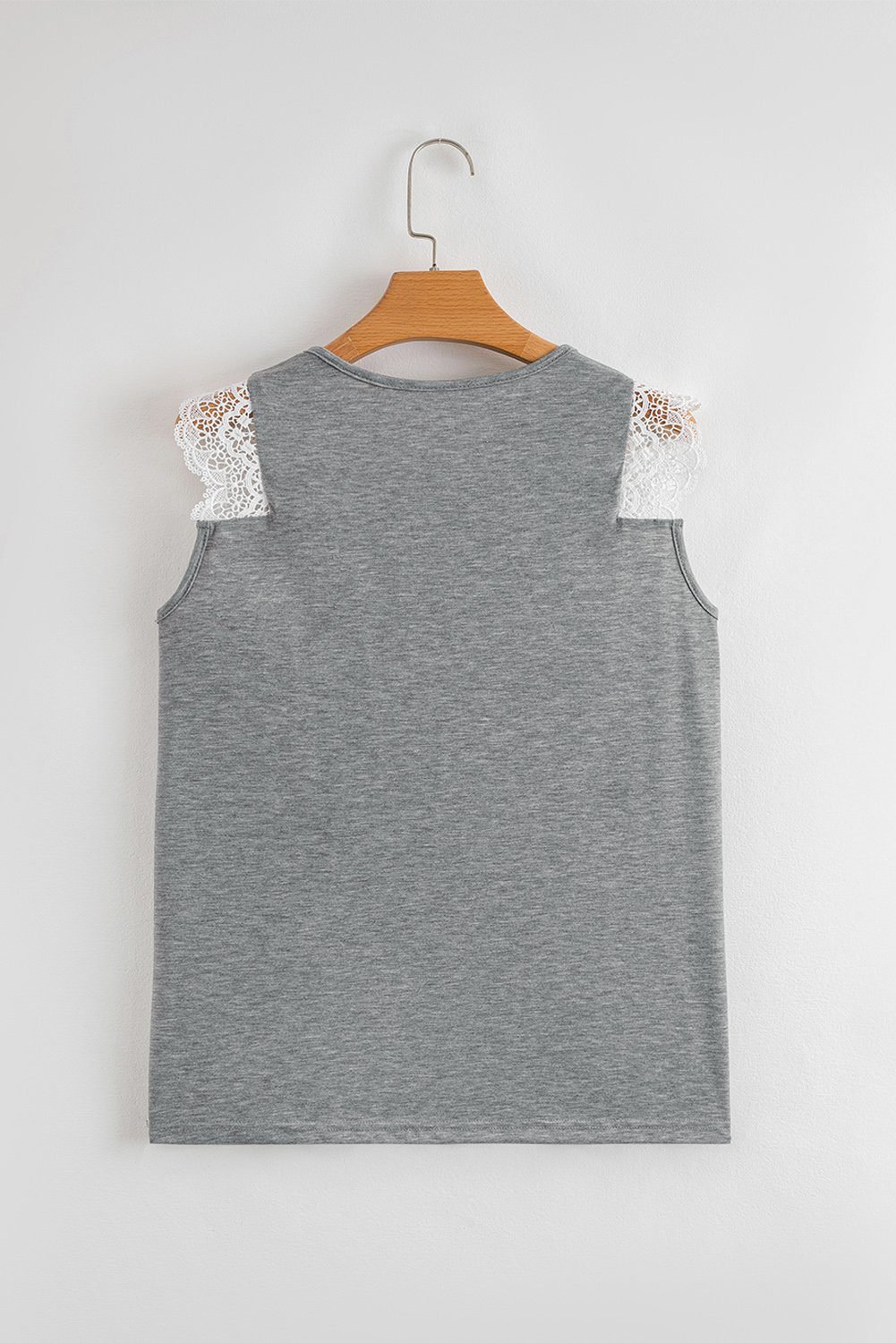 Gray Lace Patchwork Criss Cross V Neck Tank Top