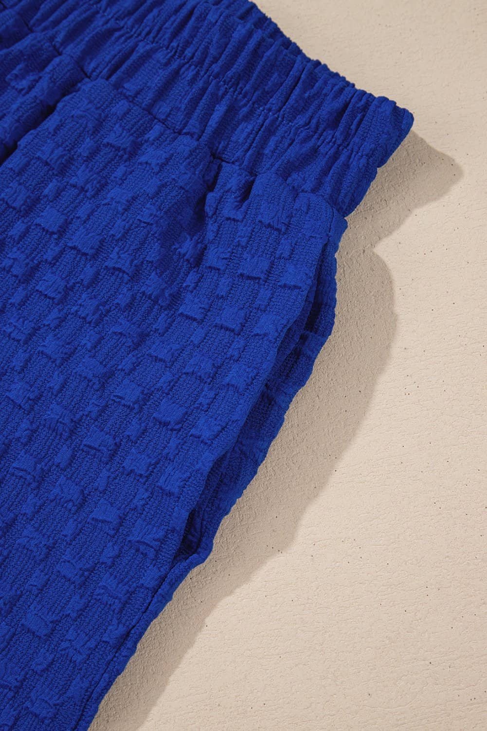 Sky Blue Jacquard Textured Buttoned Tee And Shorts Set