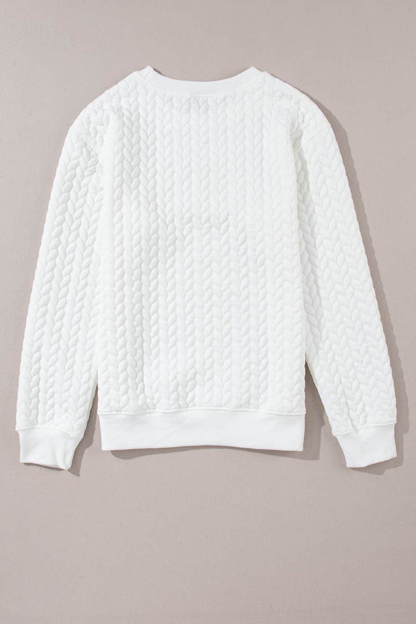 White Xoxo Glitter Chenille Cable Knit Pullover Sweatshirt