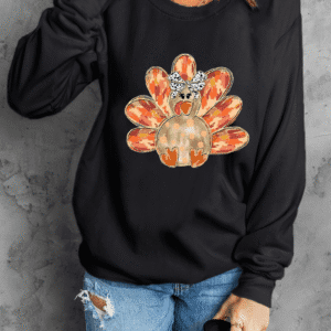 Black Thanksgiving Turkey Graphic Drop Shoulder Sweatshirt