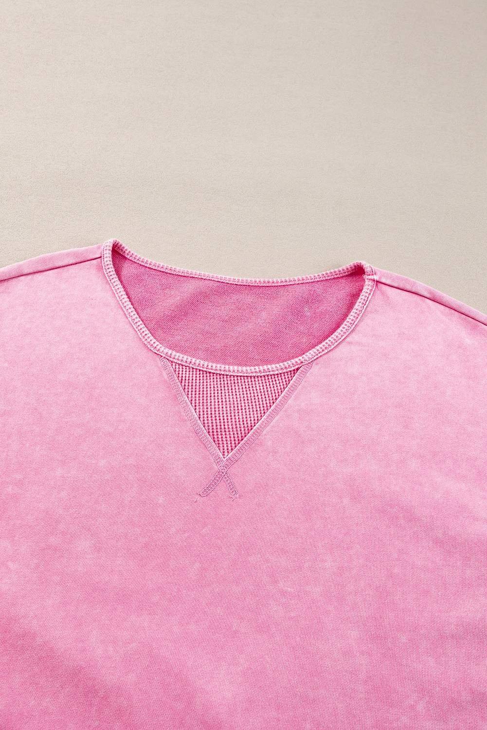 Pink Plus Size Mineral Wash Drop Shoulder Round Neck Sweatshirt