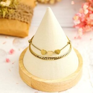 Gold Triple Heart Double Layer Adjustable Chain Bracelet