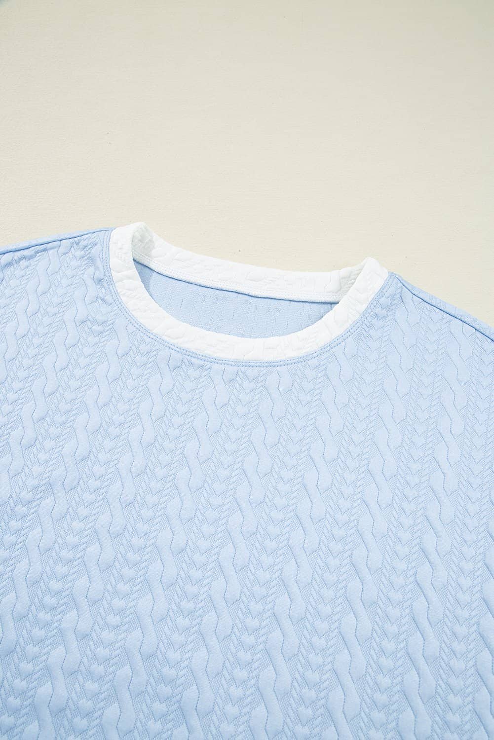 Beau Blue Contrast Trim Textured Crewneck Tee And Pocketed Skirt Set