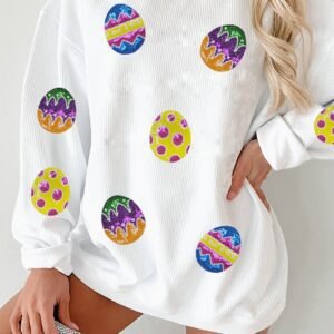 White Easter Egg Corded Oversized Sweatshirt
