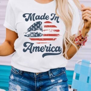 White Made In America Lip Printed O Neck T Shirt