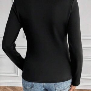 Black Mock Neck Thermal Lined Long Sleeve Tee
