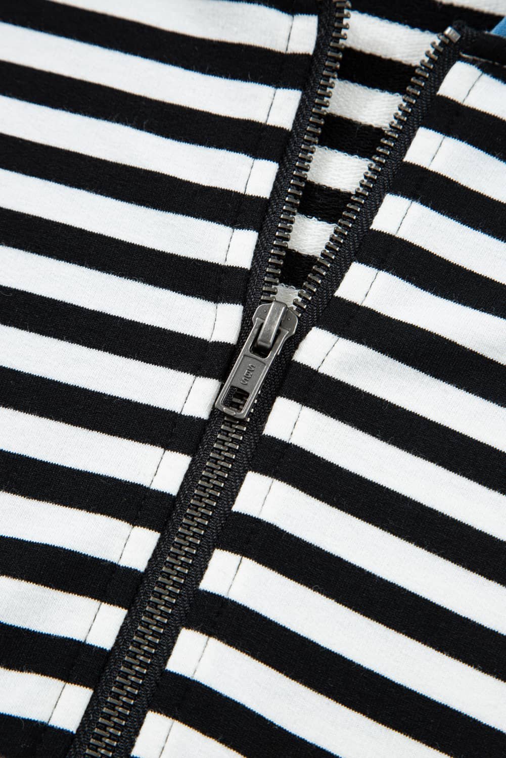 Black Stripe Denim Color Block Quarter Zip Baggy Drawstring Hoodie