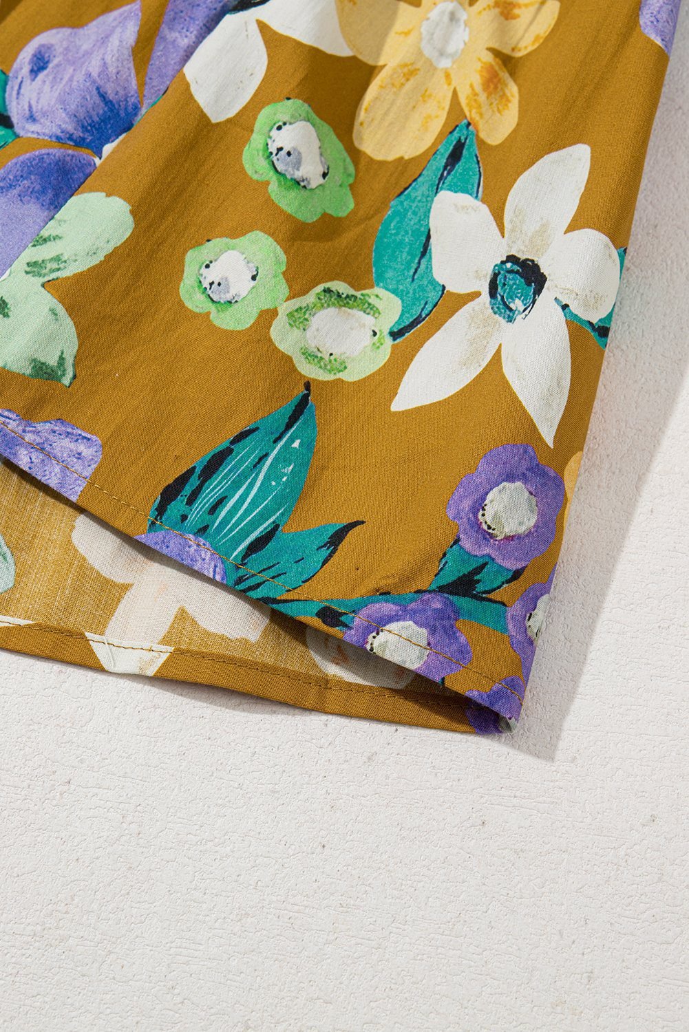 Yellow Floral Print Tiered Flutter Sleeve V Neck Top