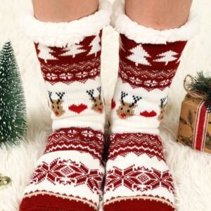 Fiery Red Cartoon Santa Claus Christmas Fleece Socks