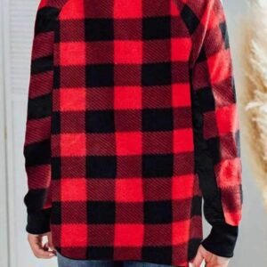 Red Long Sleeve Plaid Paneled Sweatshirt