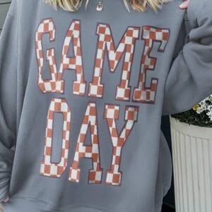 Sleet Game Day Checkered Letter Graphic Oversize Sweatshirt