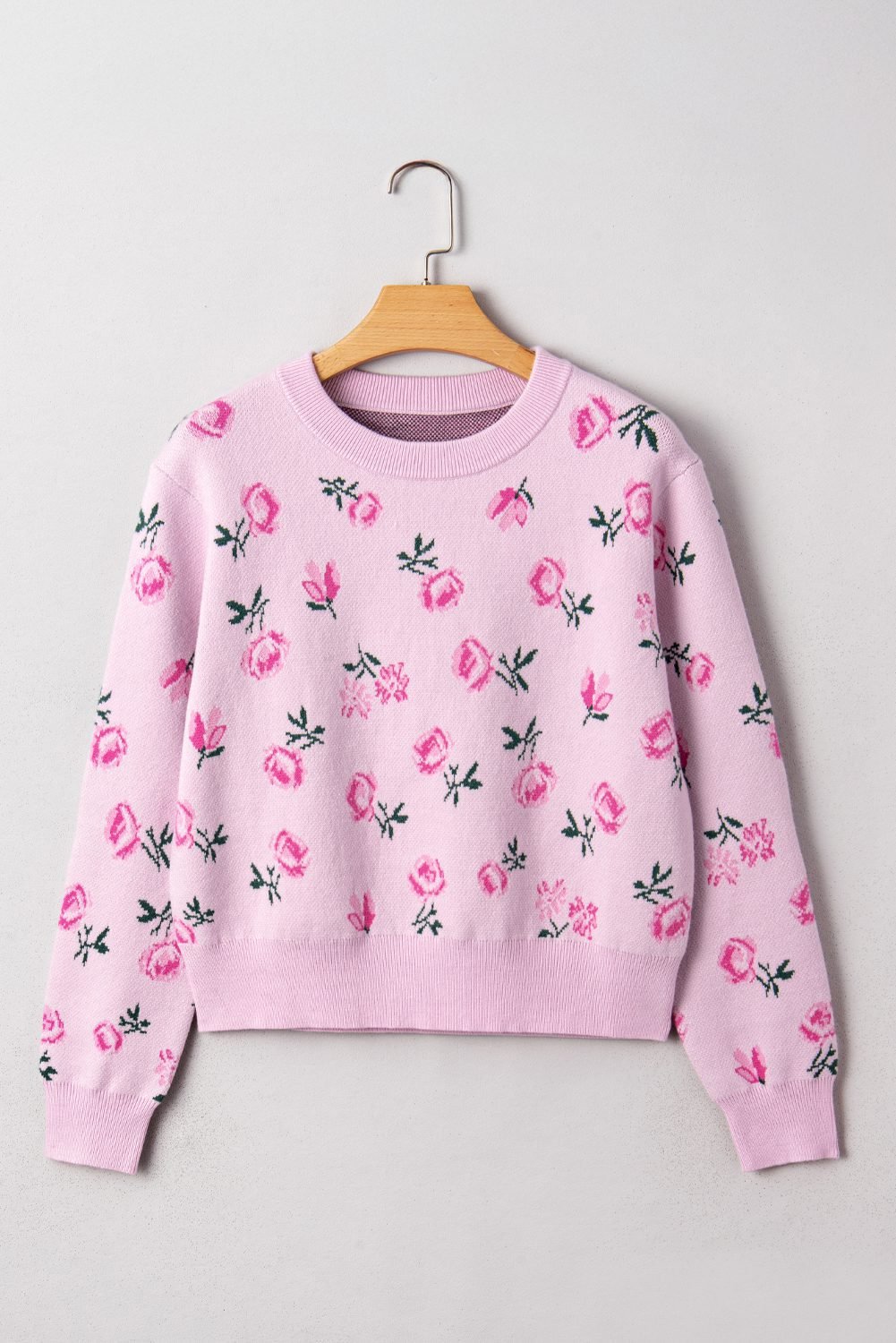 Delicacy Sweet Floral Print Drop Shoulder Cropped Sweater