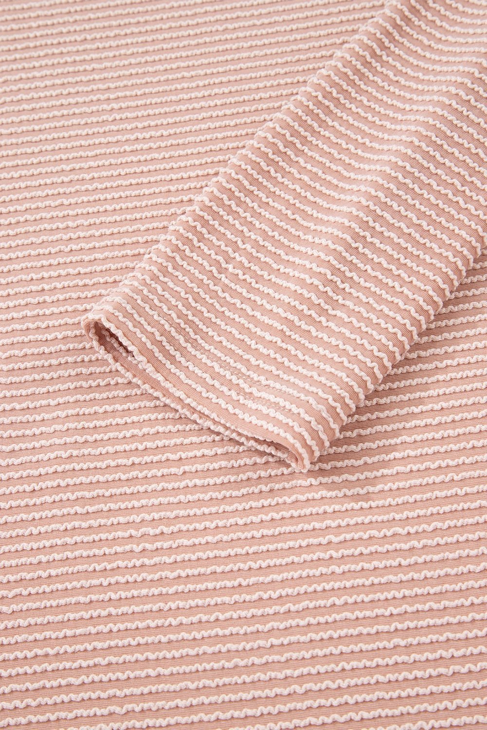 Pale Chestnut Horizontal Twist Ribbed Drawstring Cowl Neck Knit Top