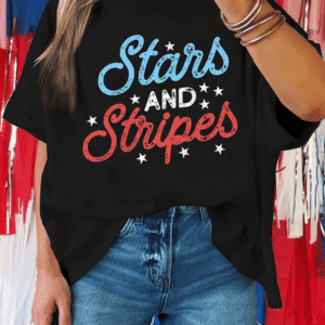 Black July 4Th Stars And Stripes Vintage Letter Graphic Tee