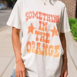 White Something In The Orange Graphic Crew Neck T Shirt