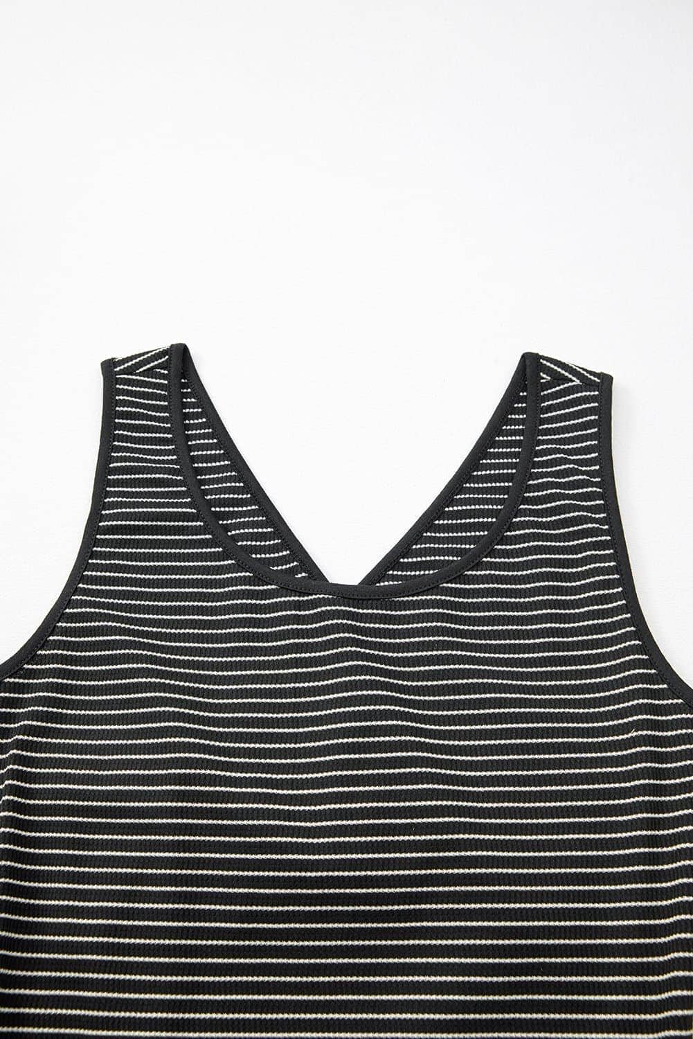 Black Stripe Criss Cross Side Slits Slim Fit Sleeveless Midi Dress