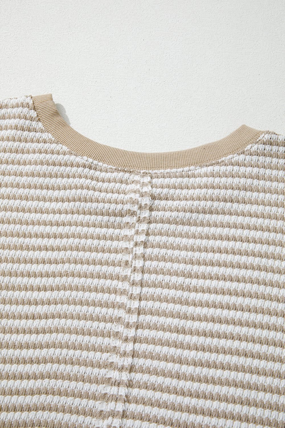 Brown Stripe Plus Size Breathable Knit Ribbed Trim Long Sleeve Top