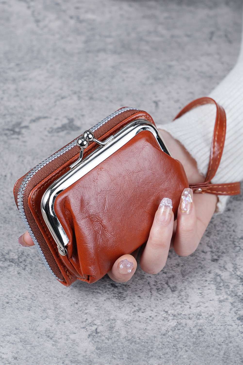 Chestnut Minimalist Wristlet Pu Leather Coin Purse