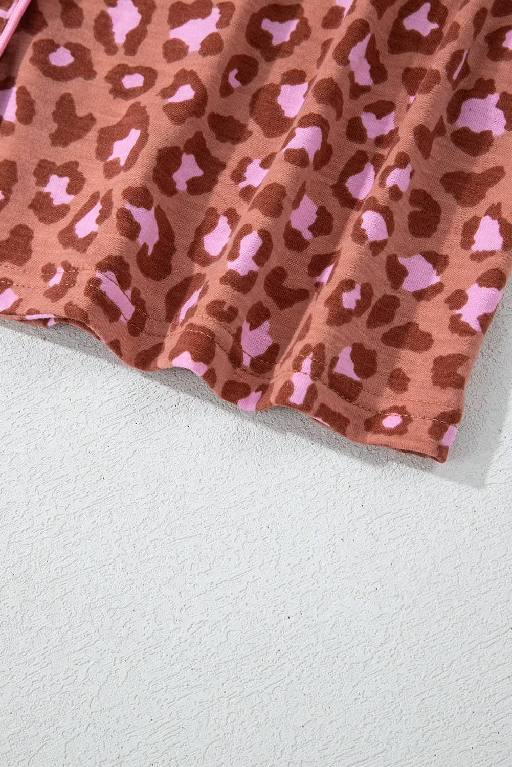 Brown Leopard Print Short Sleeve Shirt And Pants Pajamas Set