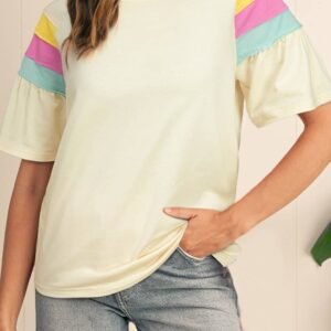 White Color Block Stitched Sleeve Loose T Shirt