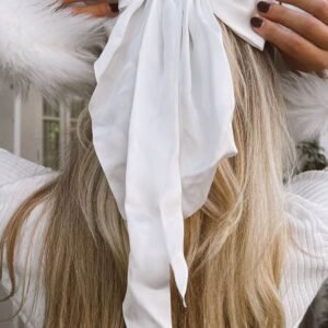 White Oversized Ribbon Bowknot Satin Hair Clip