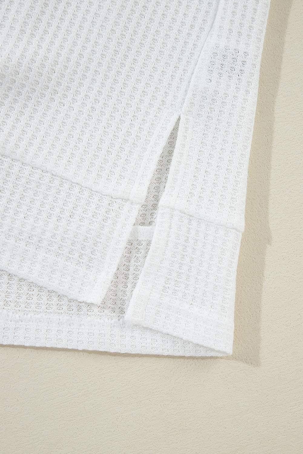 White Leopard Patchwork Turn-Down Collar Waffle Top