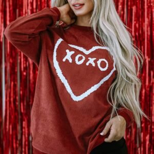 Racing Red Xoxo Heart Shape Graphic Corded Sweatshirt