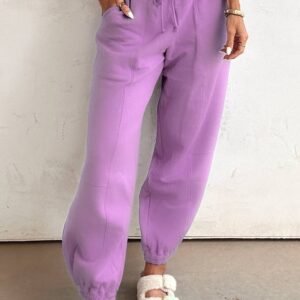 Lilac Drawstring Waist Patchwork Solid Color Jogger Pants