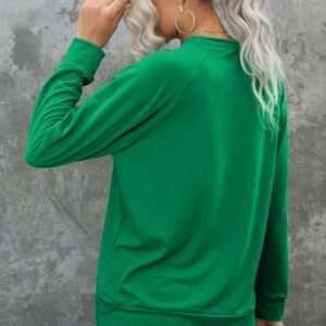 Green Sequin Christmas Candy Cane Graphic Crewneck Pullover Sweatshirt