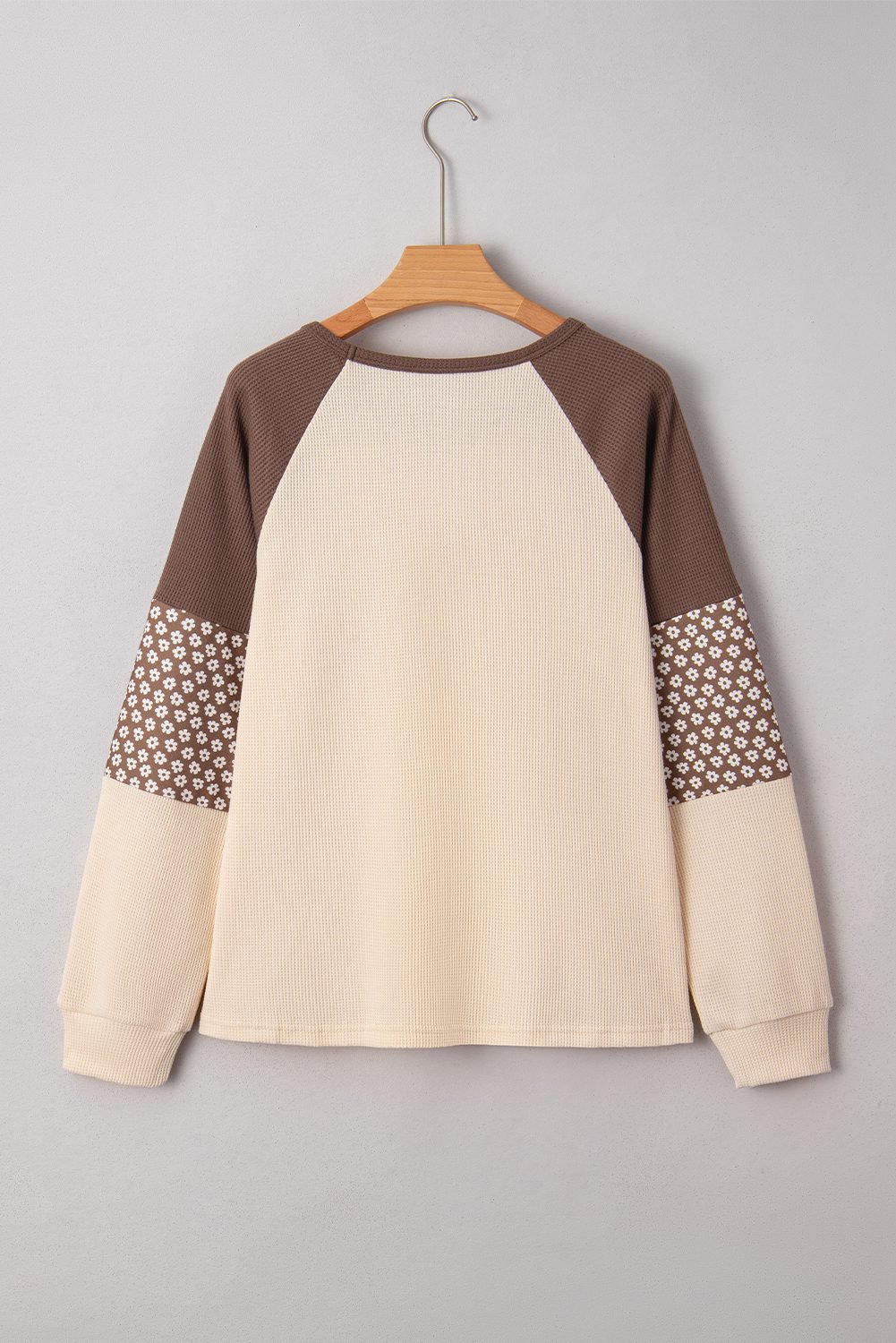 Brown Floral Print Patchwork Color Block Long Sleeve Top