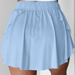 Sky Blue Drawstring High Waist Lined Tennis Skorts