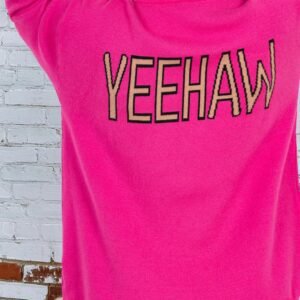 Rose Red Yeehaw Cowboy Hat Drop Shoulder Oversized Sweater