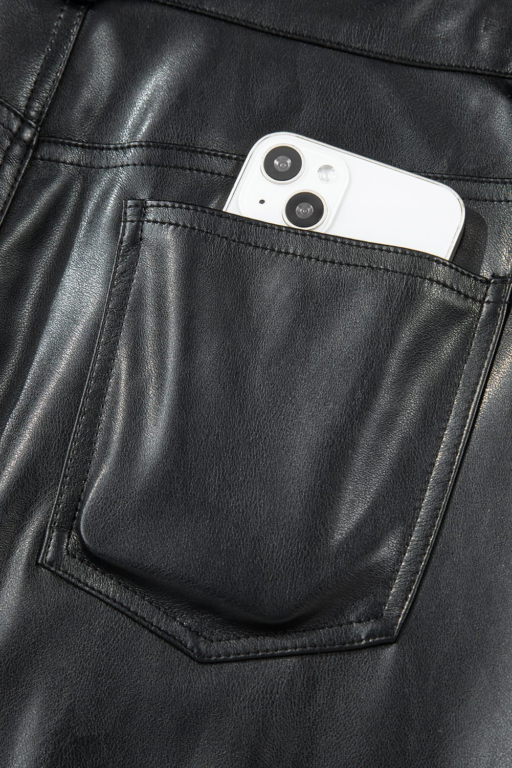 Black Faux Leather Side Slit Maxi Skirt