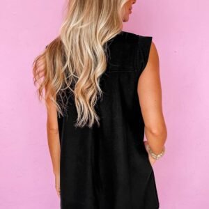 Black Sequin Patched V Neck Collared Mini Dress