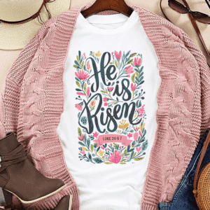 White He Is Risen Floral Printed T Shirt