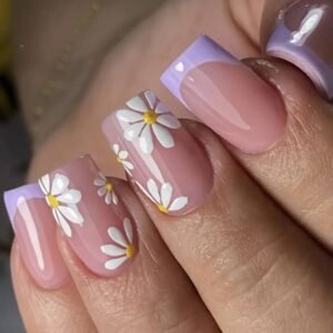 Phalaenopsis 24Pcs Flower French Tip Square Nail Stickers