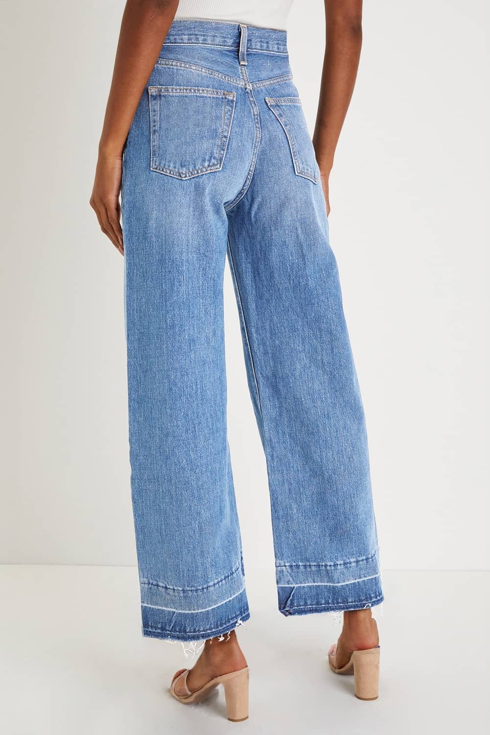 Dusk Blue Raw Hem Straight Leg Loose High Waist Jeans