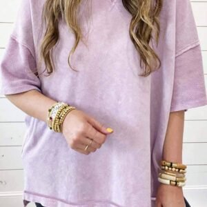 Orchid Petal Mineral Wash Exposed Seam Drop Shoulder Oversized Tee