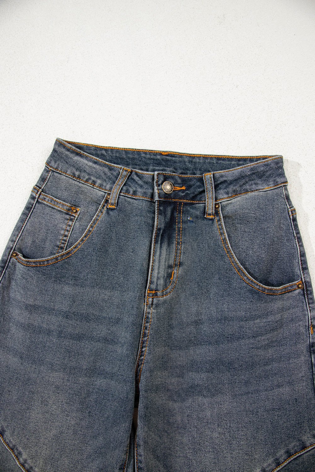 Sail Blue Exposed Stitching Loose Straight High Waist Jeans