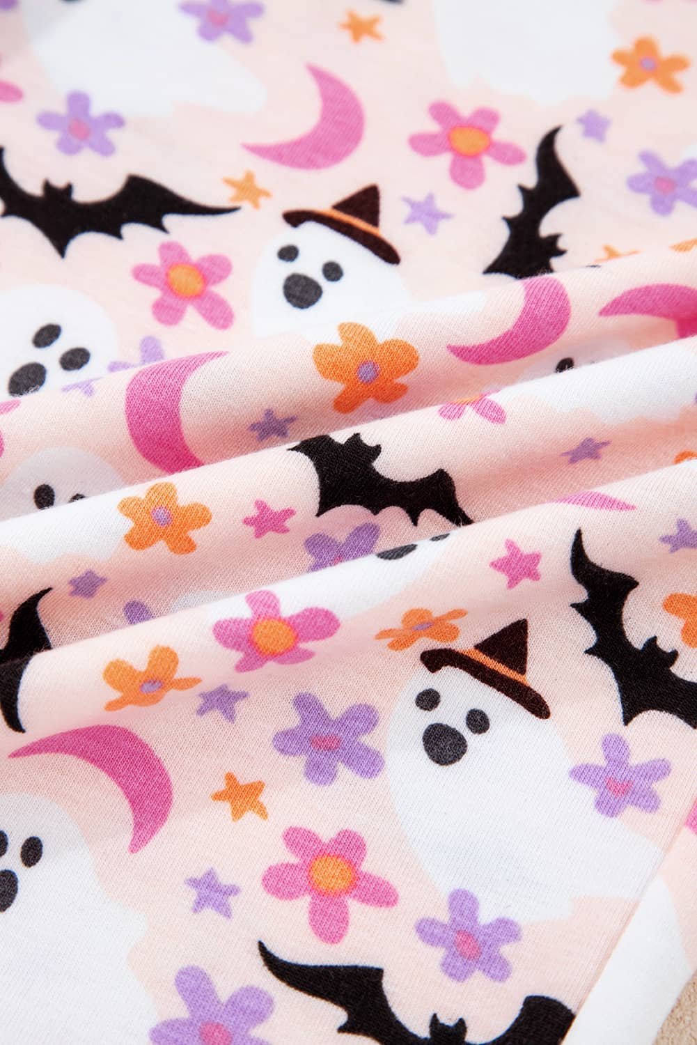 Pink Halloween Eve Haunted Honey Bat Print Pajama Set