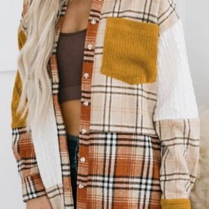 Gold Brick Plus Size Plaid Patchwork Button Up Shacket