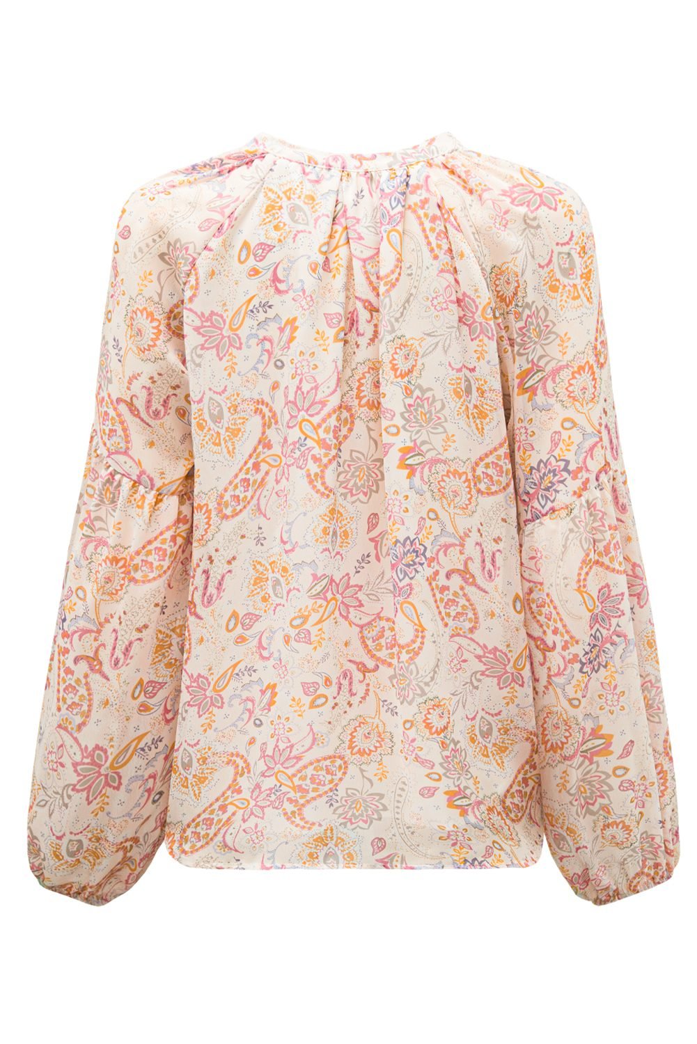 Golden Apricot Floral Print V Neck Long Puff Sleeve Top