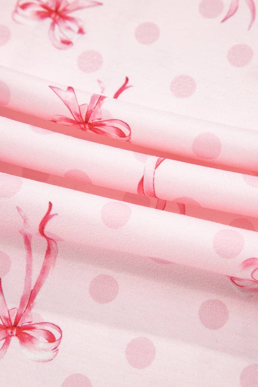 Pink Bow Print Contrast Pipping Short Pajamas Set