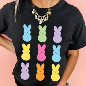 Black Easter Rabbit Print Crew Neck T Shirt