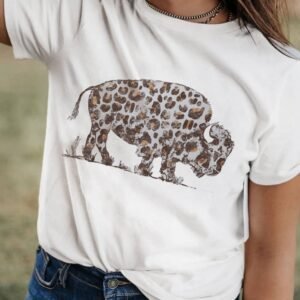 White Leopard Western Buffalo Graphic Tee