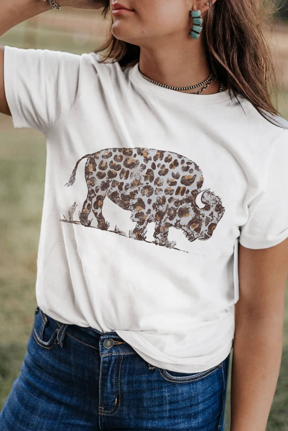 White Leopard Western Buffalo Graphic Tee
