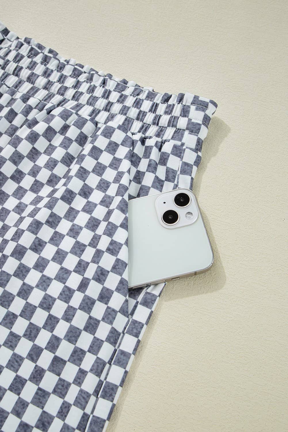 Gray Checkerboard Lace-Up High Waist Plus Size Casual Shorts