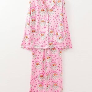 Pink Santa Claus Snowflake Long Sleeve Shirt Christmas Pajama Set