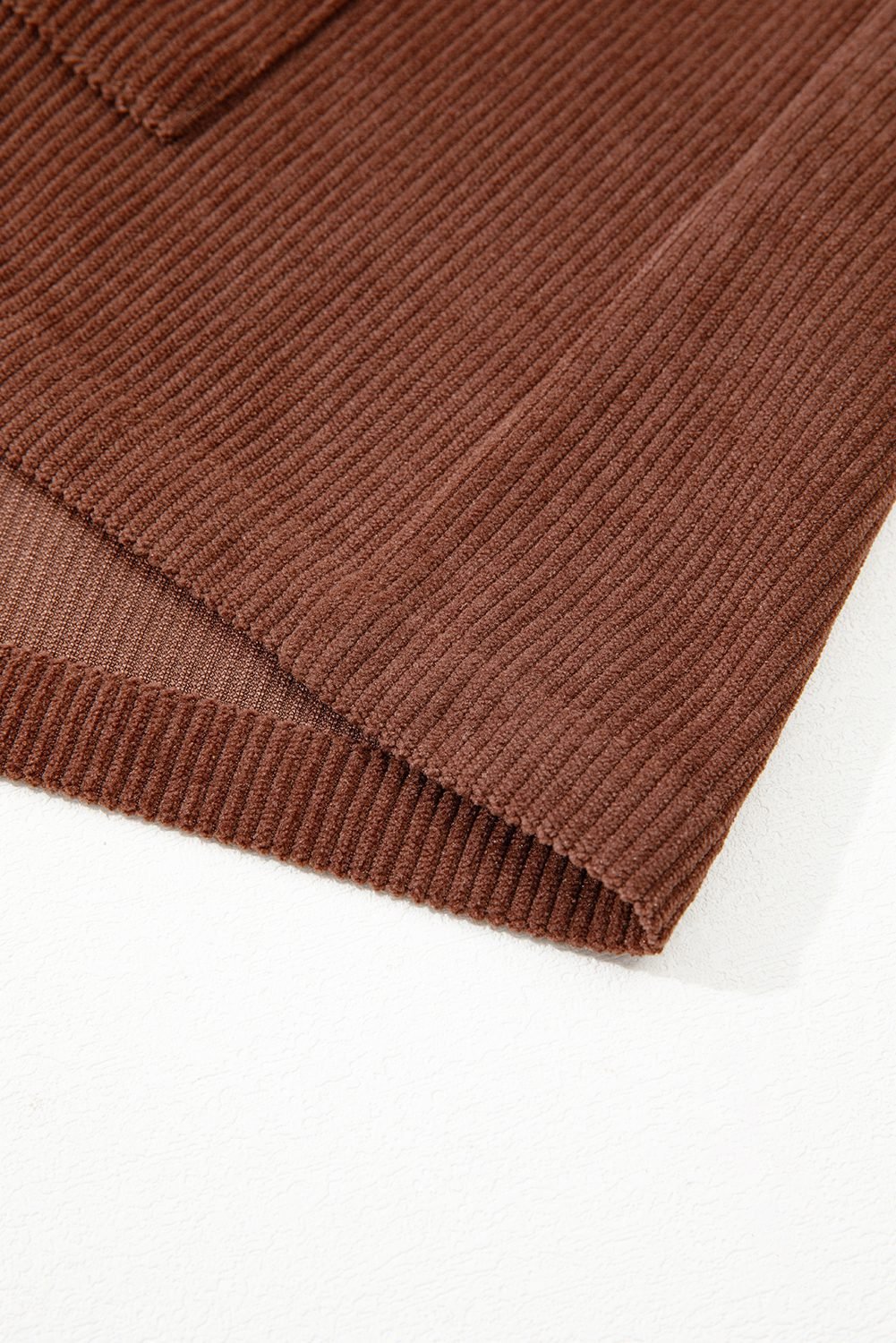 Coffee Floral Embroidered Collar Button Front Corduroy Jacket With Pocket